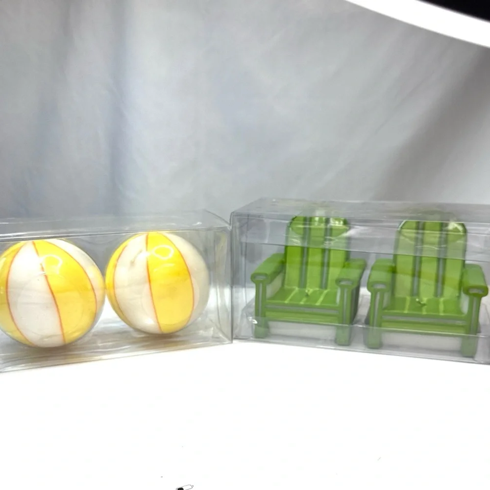 Yellow/White Beach Balls & Green Adirondack Chairs Candle Sets (U get Both) NWT
